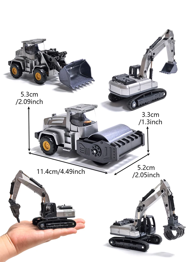 1:70 5 Styles Mini Black Alloy+ABS Engineering Diecast Construction Vehicle Excavator Driller Bulldozer Toys for Boys Gift