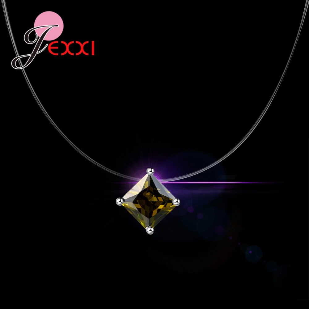 أعلى جودة الهندسة قلادة قلادة 925 فضة 4 مخلب مكعب الزركون مجوهرات واضح خيط صنارة الصيد المختنق 8 اللون