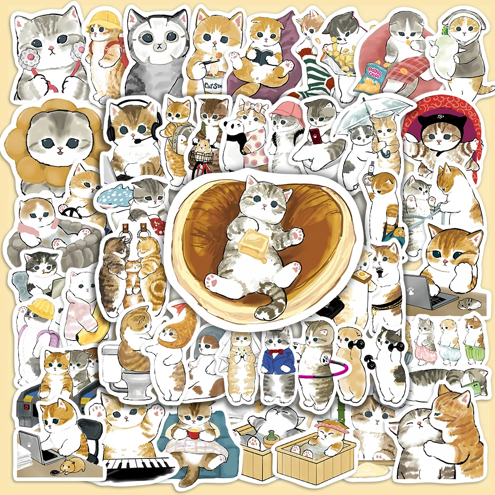 Kawaii Aesthetic Watercolor Cat Stickers Funny DIY Kids Toys Gift Waterproof Decal for Phone Laptop Scrapbook Luggage Decorative