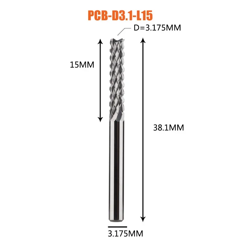 Vhm Maïs Frees Frees Bits D0.8, 1.0, 1.6, 1.8, 2.4, 3.1 PCB End Mill Snijden Frezen