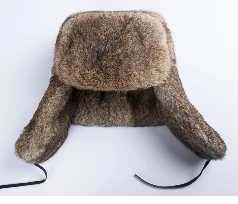 Männer Trapper Hut Winter Russische Uschanka Hut mit Kunstkaninchen Fell Earflap Hut Winddicht für Jagd Skifahren – Detail 12