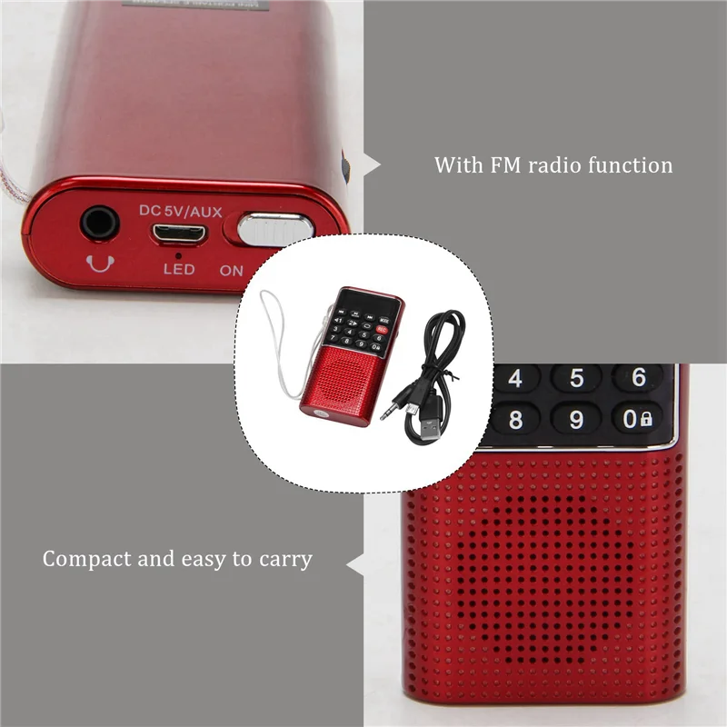 Hot-10X L-328 Mini Portable Pocket FM Auto Scan Radio Music Audio MP3 Player Outdoor Small Speaker With Voice Recorder