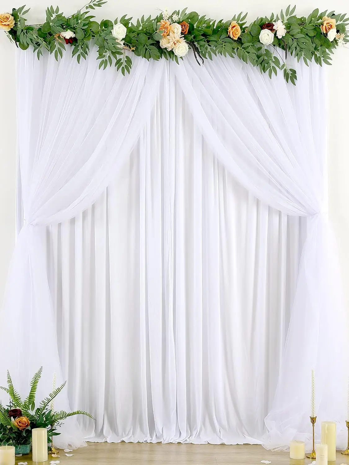 White Tulle Backdrop Curtains for Baby Shower Parties Wedding 3 Layer Sheer Photo Drape Backdrop for Photography Props