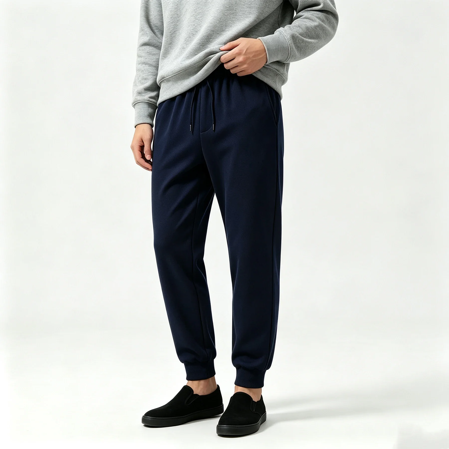 Men Jogger Pants Elastic Drawstring Waist Tapered Ribbed Cuff Casual Fashion Minimalist Streetwear Sweat Trousers