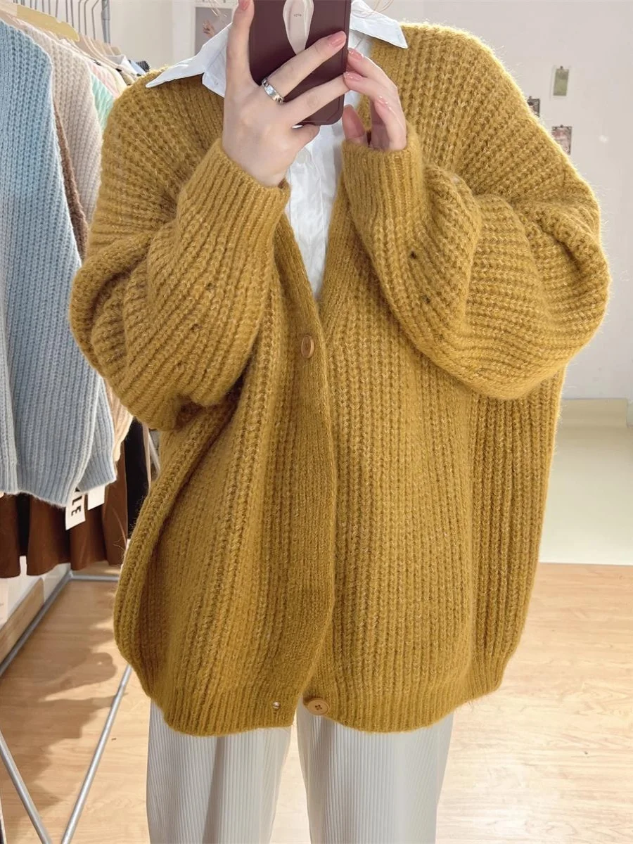 

Thiened Chunky Needle Sweater Loose Outerwear Women Color Korean Sle College Aosphere Open Cardigan Autumn Winter...