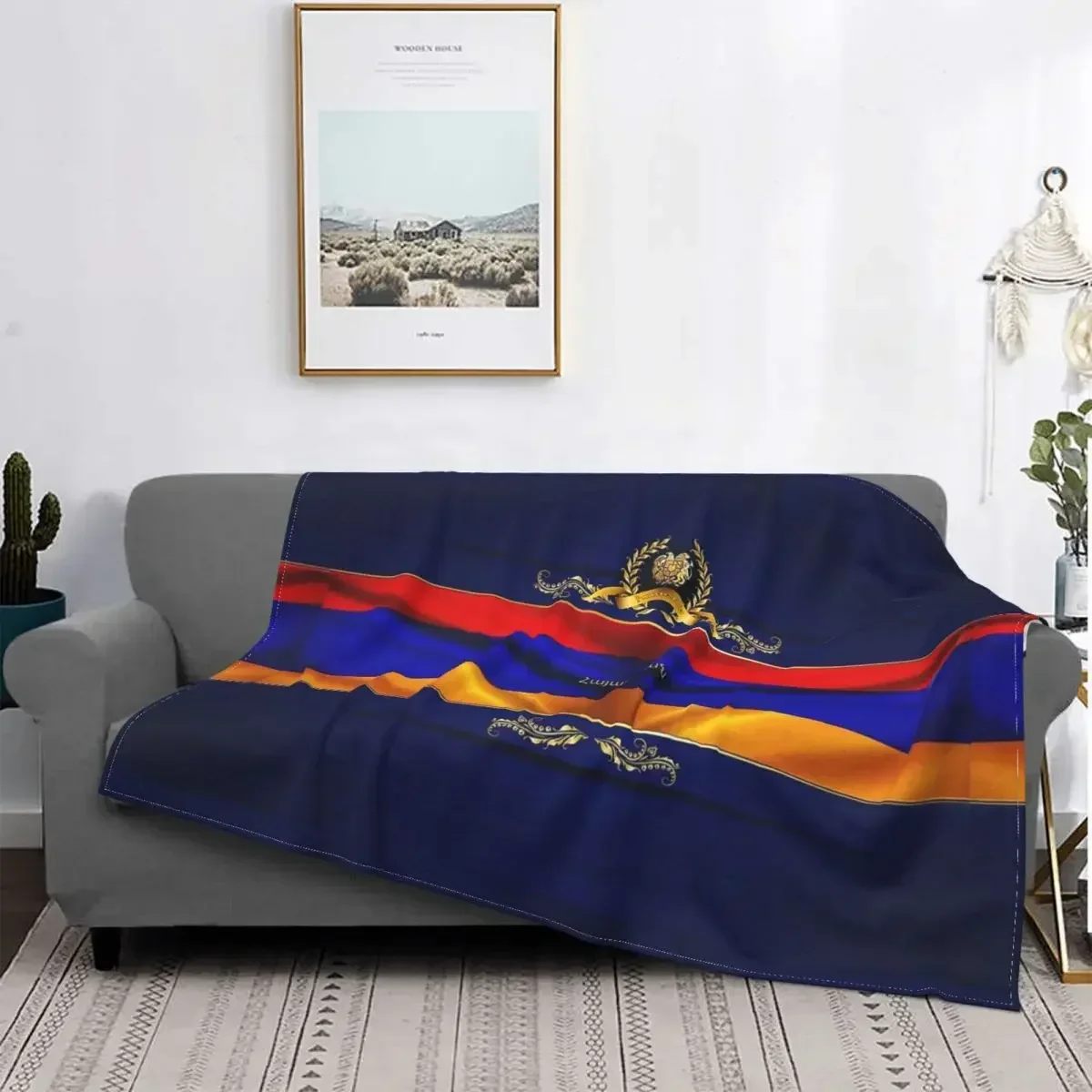 Golden Armenia Flag Flannel Blanket Awesome Breathable Throw for Home Use Perfect for All Seasons and Comfortable in Any Setting