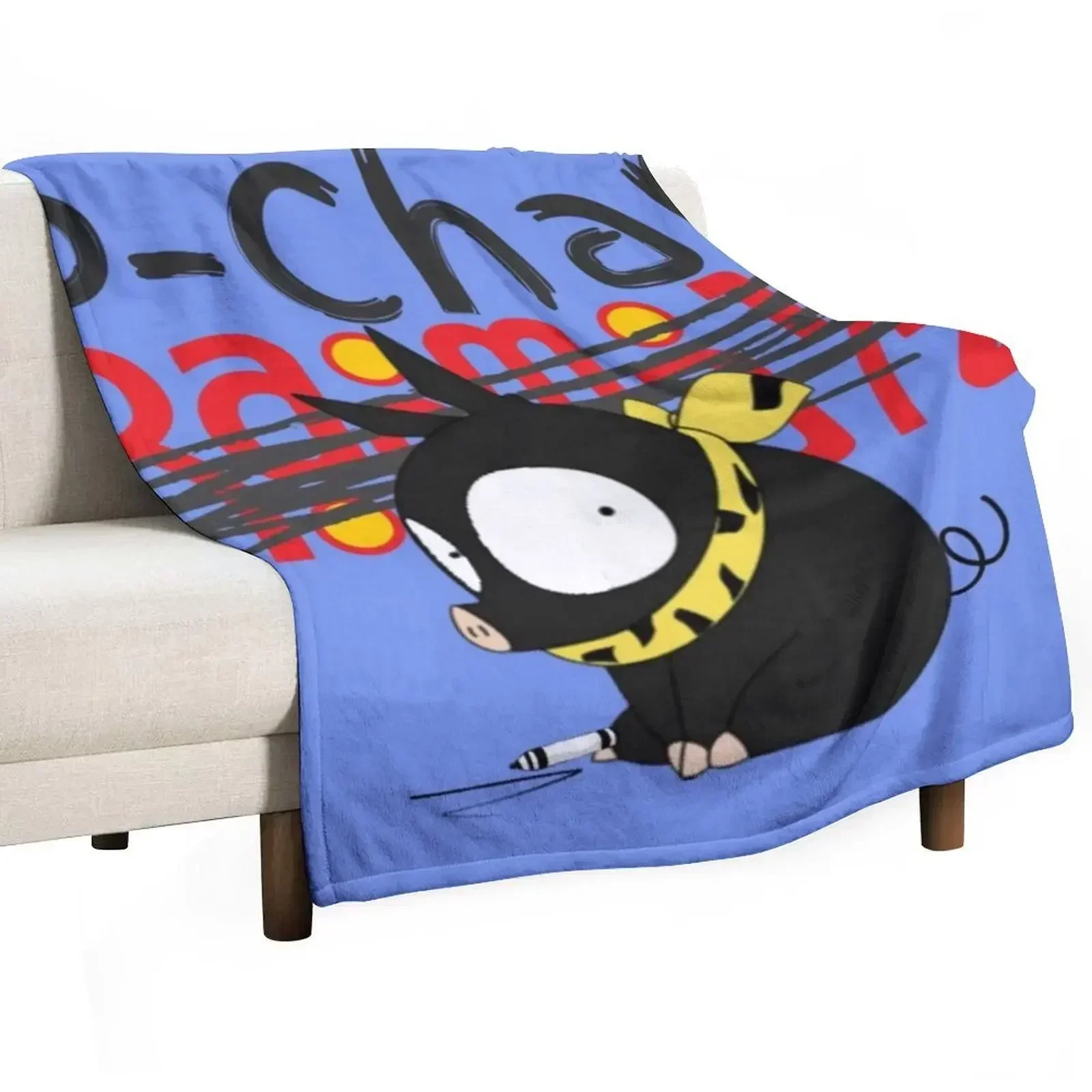 P-Chan Ranma Logo (Blue Background) SILLYFUN ON REDBUBBLE.COM (LOWER QUALITY IF STOLEN) Throw Blanket Retros Blankets