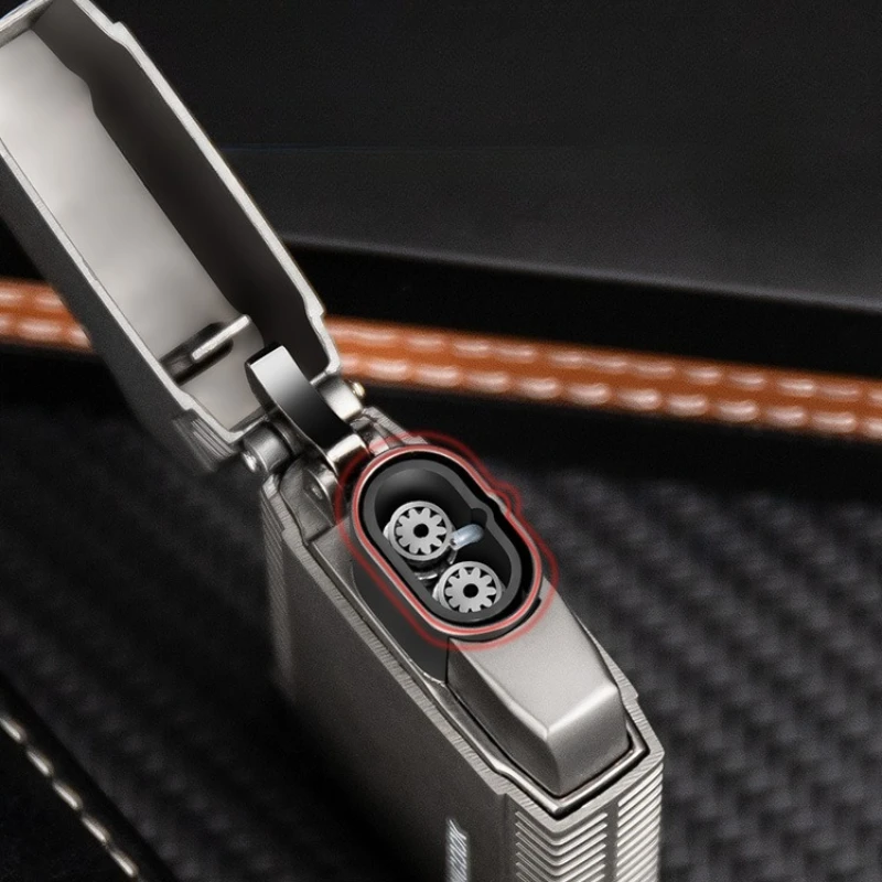 

Ветрозащитная откидная зажигалка с двойным прямым ударом, синее пламя, портативная креативная матовая надувная сигара, модный подарок