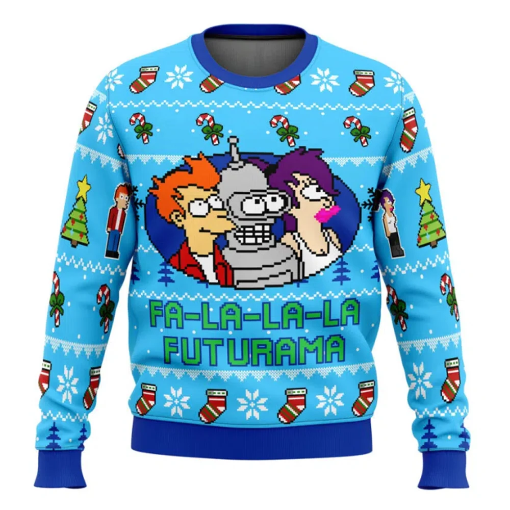Fa La La Futurama عيد ميلاد سعيد كارتون أنيمي المرأة الرجال القبيح هدية الكريسماس البلوز موضة زوجين البلوز