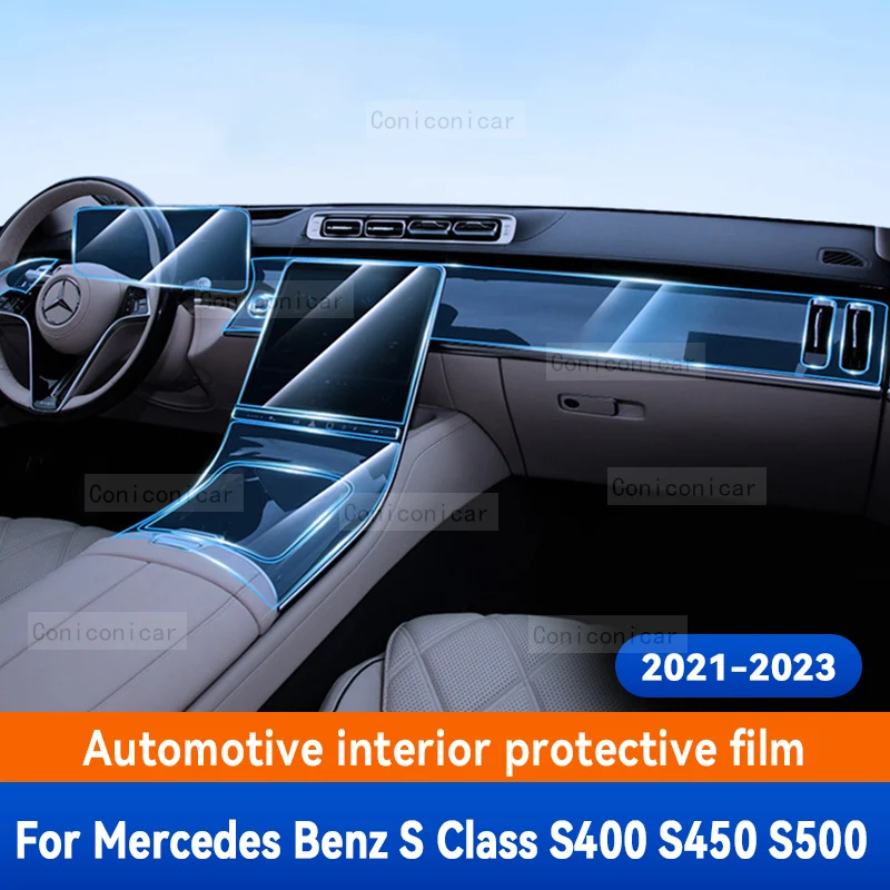 

For Merceds Benz S Class S400 S450 S500 2021-2023 Car Interior Center Console TPU Protective Film Anti-scratch Repair film