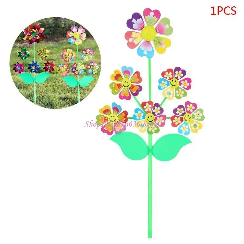 R6FD 6 Wheel Cartoon Windmill Whirligig Wind Spinner Pinwheel Yard Garden Decoration DIY Handmade Craft