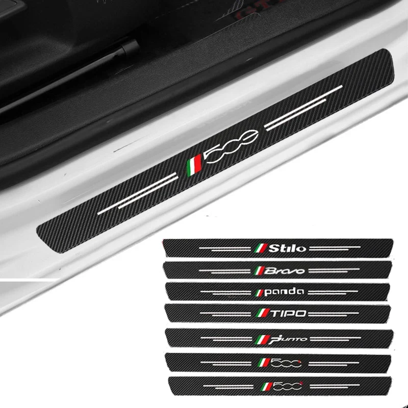 Carbon Fiber Car Door Sill Protection Sticker For Fiat Panda 500 500x 500l TIPO PUNTO BRAVO Stilo 500E Decal Accessories