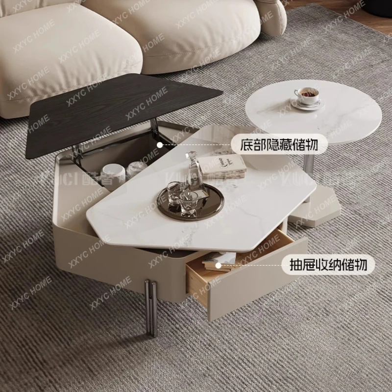 X-S Medieval geometric walnut wood grain rock slab coffee table combination HG
