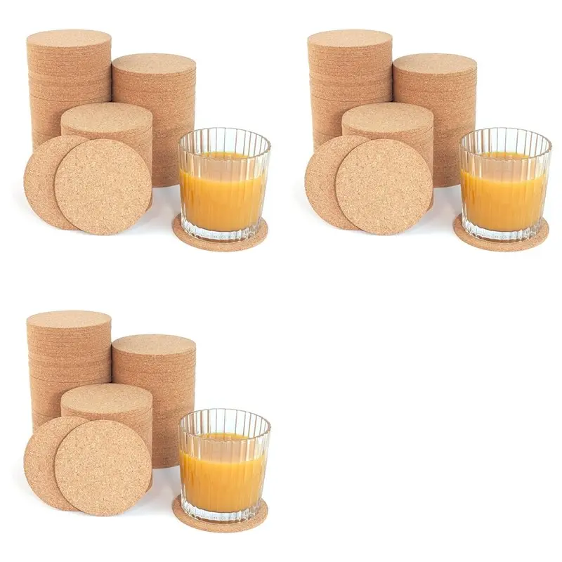 AS94-Cork Coasters Set Of 150- 3.5In Round,Eco-Friendly Drink Pads For Home,Office,Bar,Perfect For Coffee Tables,Desks & More