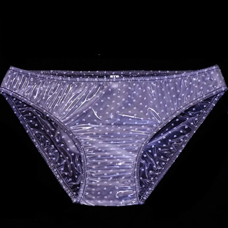 Men Sexy PVC Transparent Maple Leaf Dot Oxford Plastic Briefs Soft Smooth Silent Gay Erotic Underpants Anti Side Leakage Panties