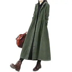 Veste coupe-vent en velours côtelé pour femme, manteau au genou, simple boutonnage, jupe décontractée, ajouter du velours, épaissi, rétro, hiver