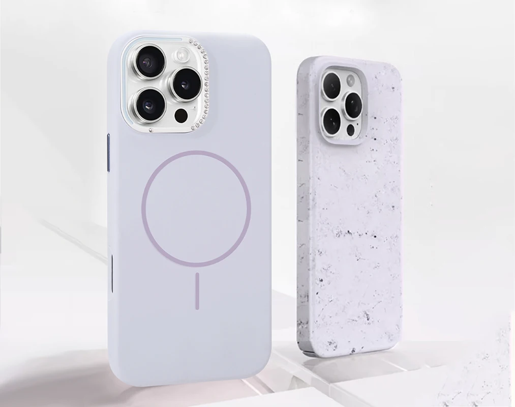 

Shockproof Crystal Diamond Lens Liquid Silicone Phone Cases For iphone 13/14/15/16 Pro Max For Magsafe Cover Anti-dust Fundas