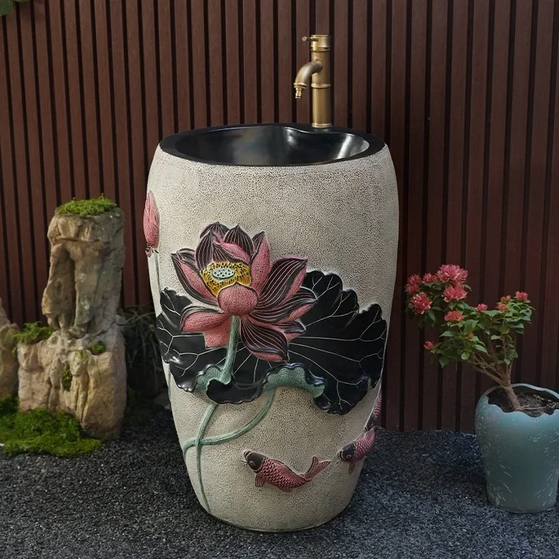 New courtyard washbasin, floor-to-ceiling column basin, outdoor garden balcony pool basin integrated