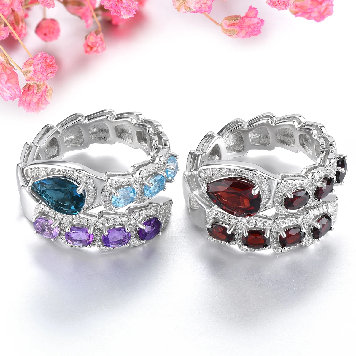

Natural Red Garnet Solid Sterling Silver Rings 2.8 Carats Genuine Birthstone S925 Rholidum Plated Special Unique Jewelry Design