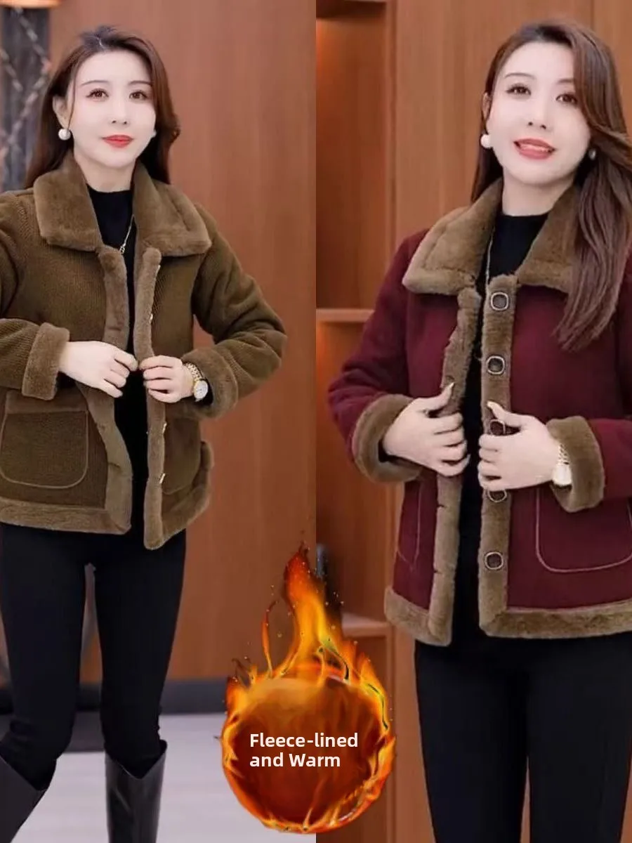 

Faionable Mommy Coat ort Corduroy Jaet Women's Autumn Winter Warm Fce Lined Cardigan Sli Versatile Commute Ready