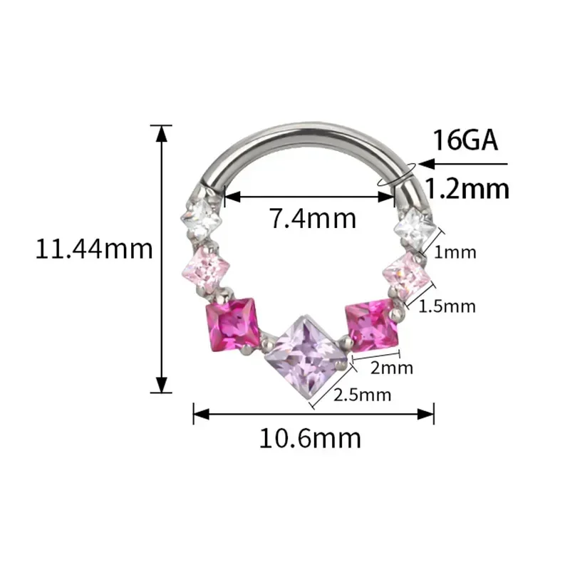 G23 Titanium EAR Nose Ring PIERC with 5 Square Zircon Ring Hoop Face Hinged Segment Clicker Labret Cartilage Piercing Jewelry