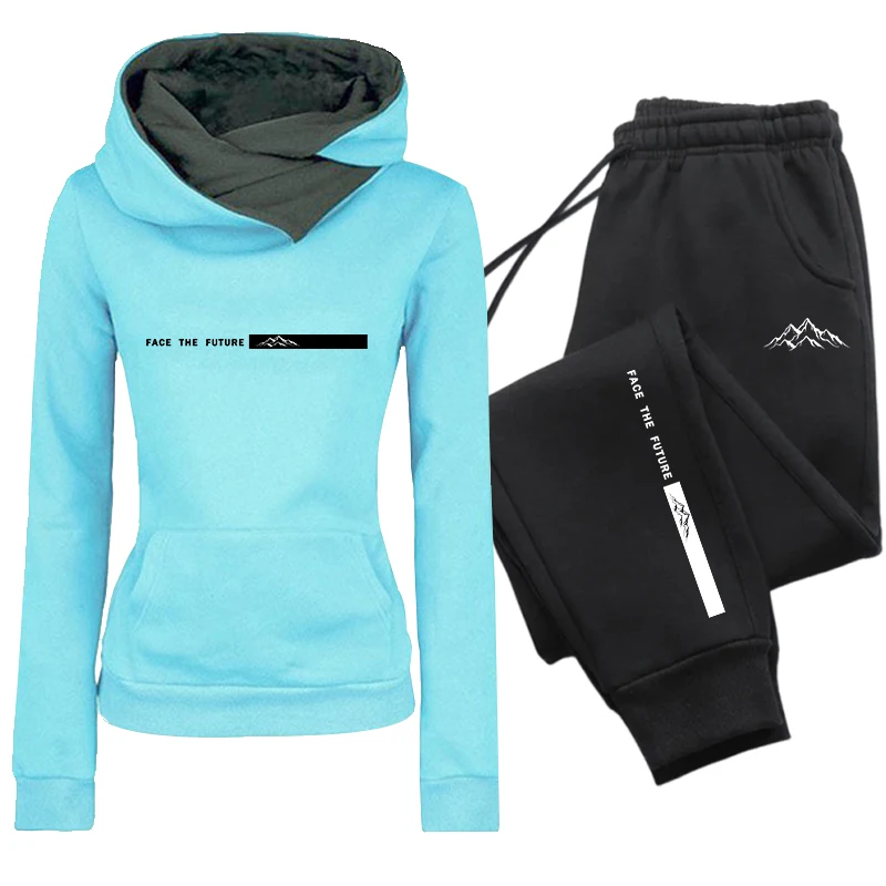 Outdoor-Trainingsanzug für Damen, Herbst-Winter, lässiger Kapuzenpullover, Sweatshirts, Jogginghose, hochwertige Sport- und Joggingbekleidung, Streetwear mit Print – Detail 3