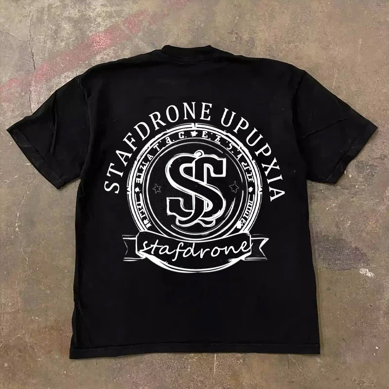 Loose Fit Cotton T-Shirt Unisex Short Sleeve Double Thread UPUPXIA Hero Print Sweat Absorbent round Neck Casual Summer Top