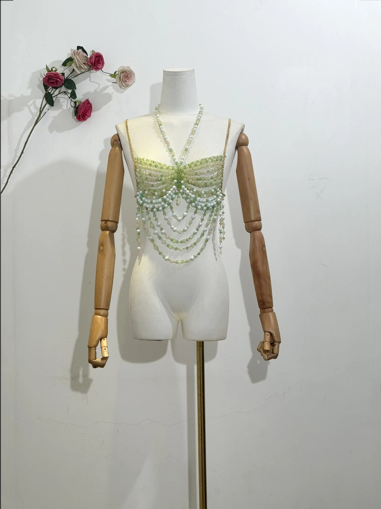 Sexy Women Handmade Body Chain Fashion Jewelry Bikini Bra Beaded Halter Romantic Tank Top Beahwear See Through Lingeie More Size