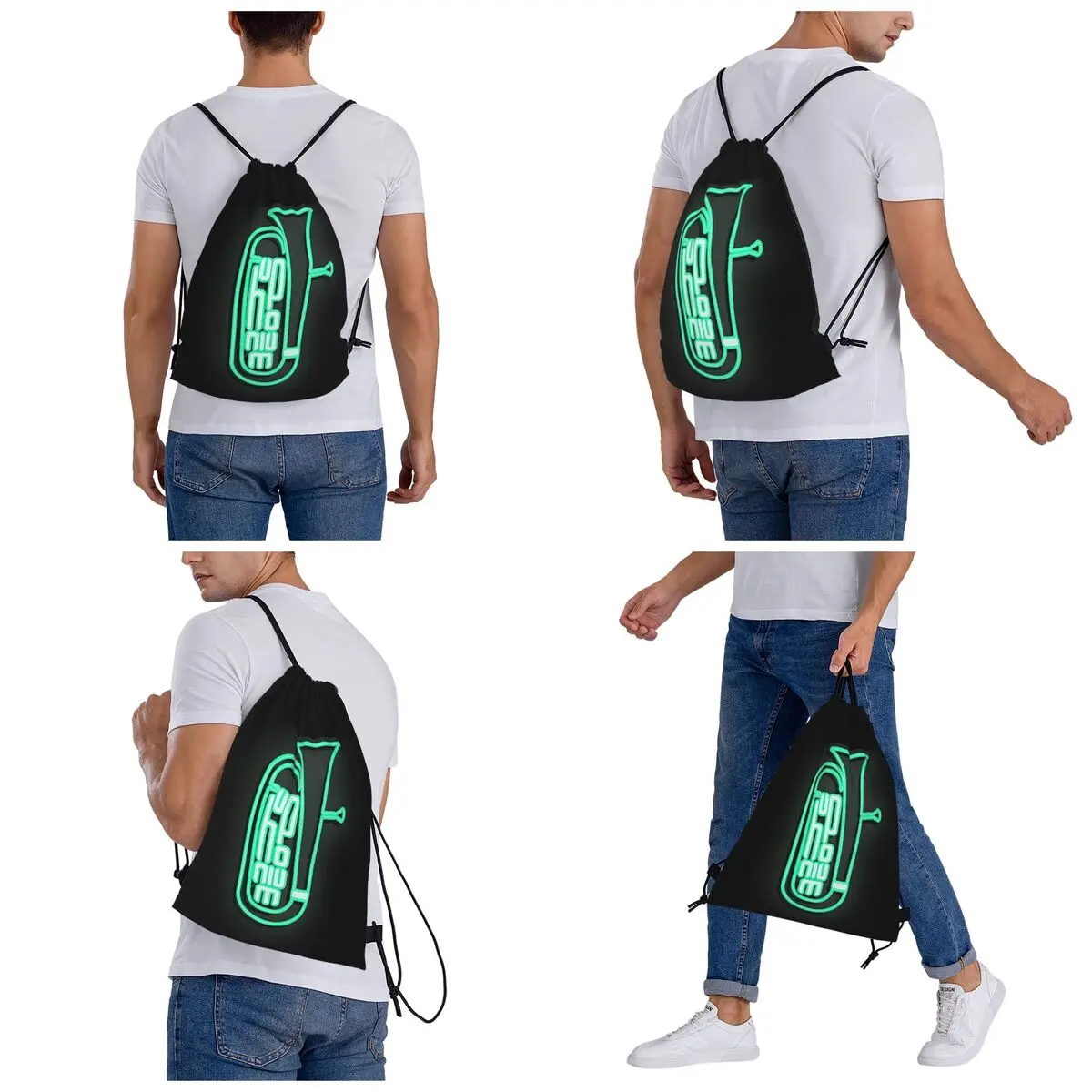 Neon Euphonium Backpacks Casual Portable Drawstring Bags Sports Bag Book Bags For Travel Students
