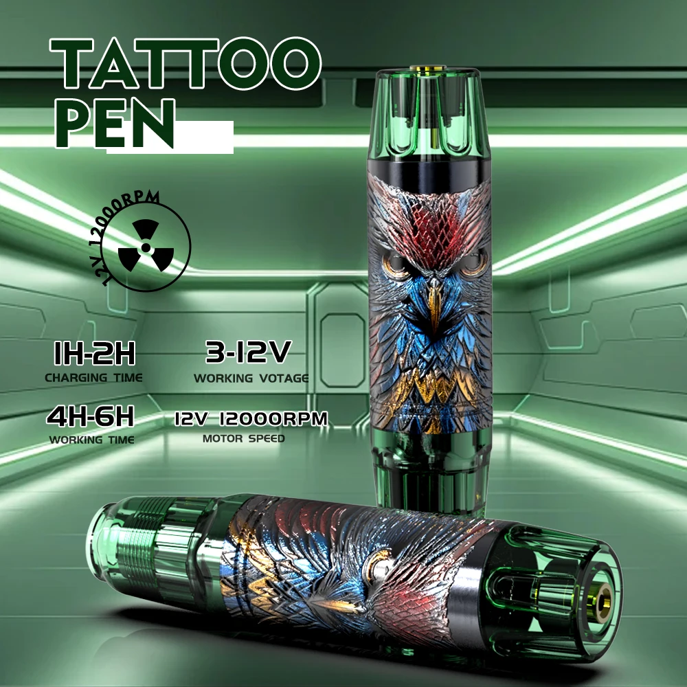 Wireless Rotary Tattoo Pen Kit Gift Box LCD Rechargeable Machine with Color Inks Cartridge Needles Complete Tattoo Supplies