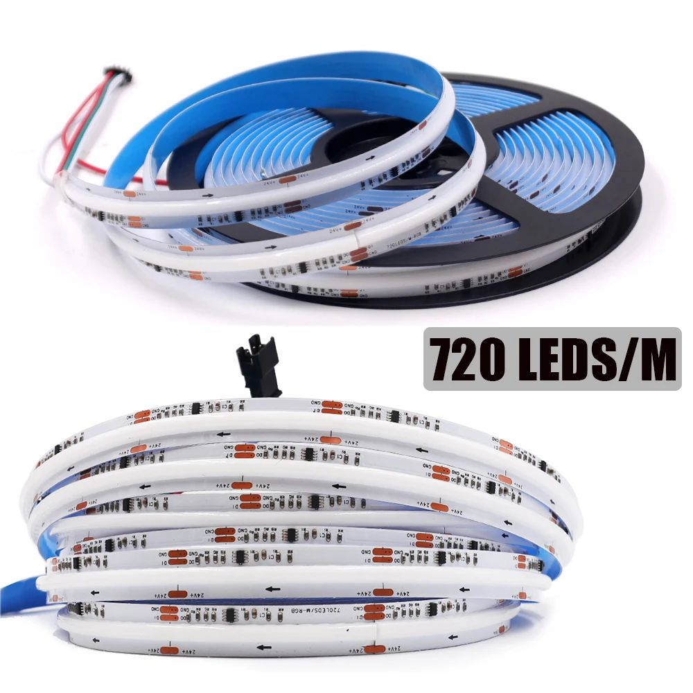 Imagem -02 - Dream Color Led Strip Lights para Home Decor Cob Fita Flexível Fita Dotless Diodo Fita Flexível Endereçável 720leds 12v 24v Ws2811