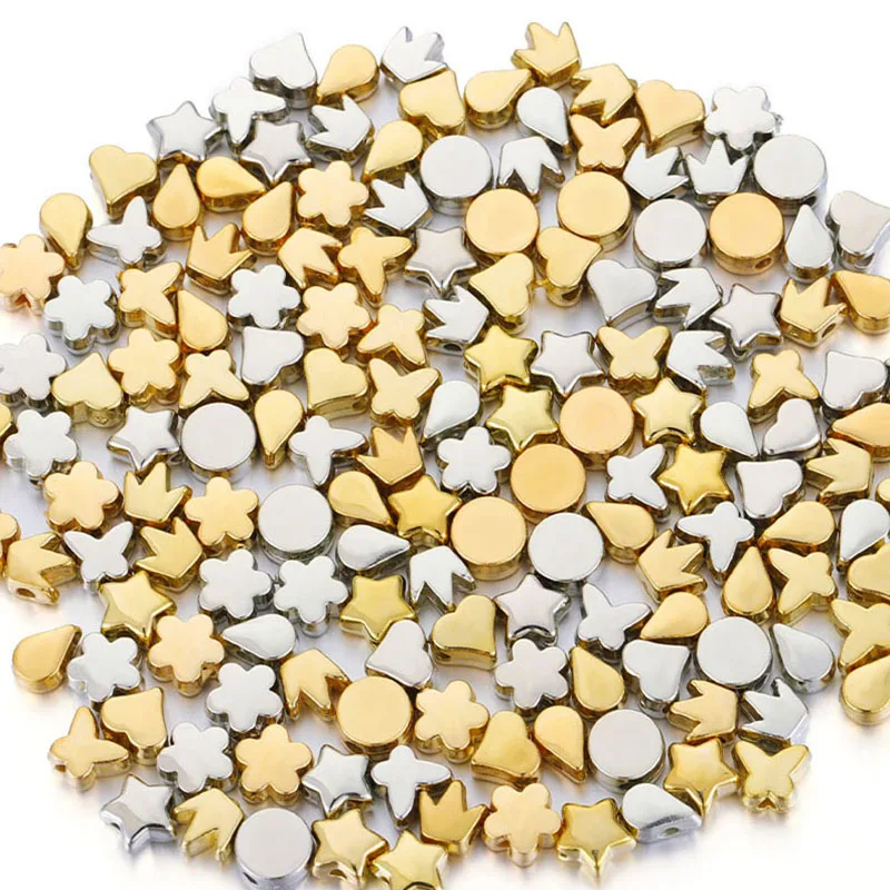 100pcs/lot Rhodium/Gold Plated CCB Beads Star Heart Crown Shape Loose Spacer Beads for DIY Jewelry Making Beading Accessories