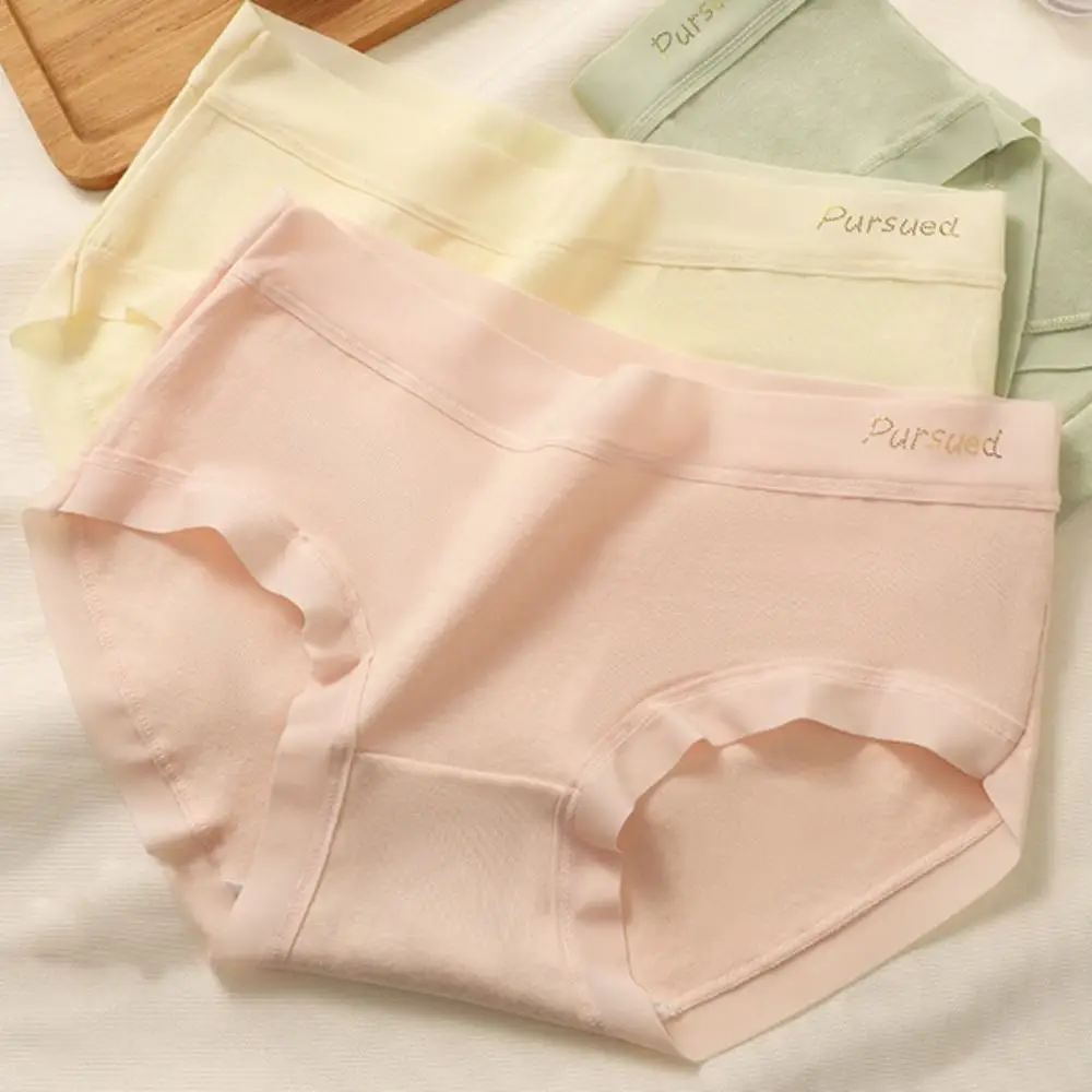 

5pcs Simple Solid Color Mid Waist Panties Cotton Crotch Lingerie Seamless Briefs Underwear Women's Underpants Gifts