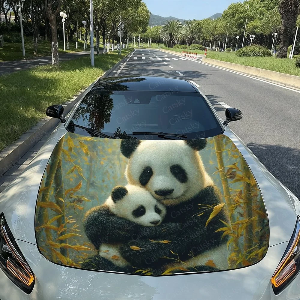 Adorable Panda Car Hood Sticker PVC Self Waterproof Stick, Striking Auto Exterior Accessories Decor Protect Gift for Car Lover