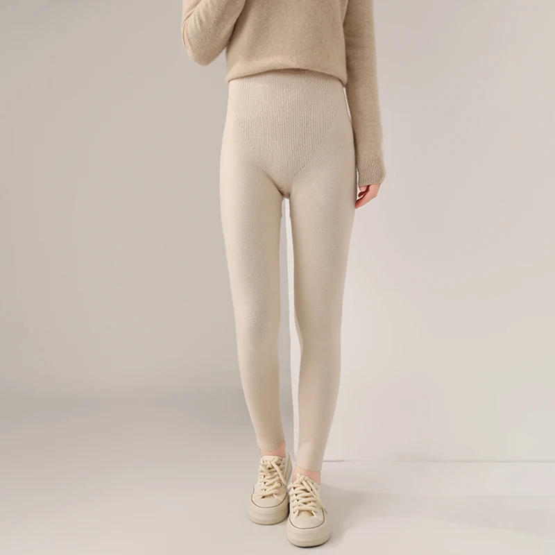 Los pantalones de punto de lana 100% pura Otoño/Invierno son delgados y cálidos pantalones de lana por dentro y por fuera de las polainas elásticas ajustadas