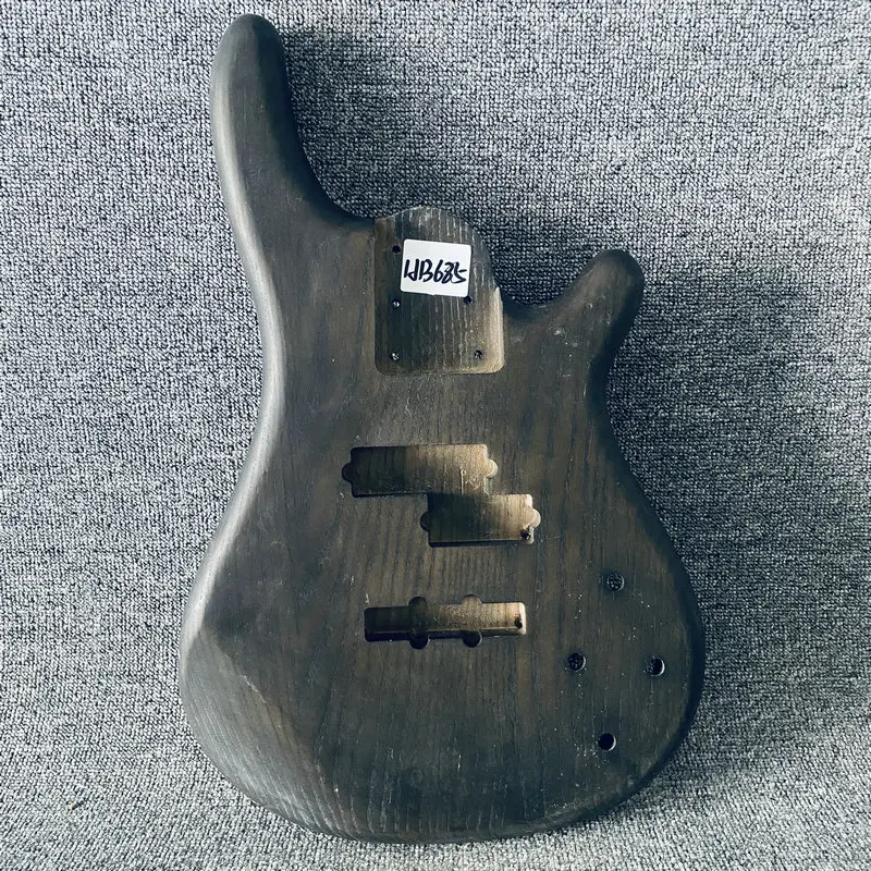 HB685 Electric Bass Unfinished PJB Bass Body in Transparent Black Color Solid ASH Wood DIY Guitar Parts with Damages for Replace