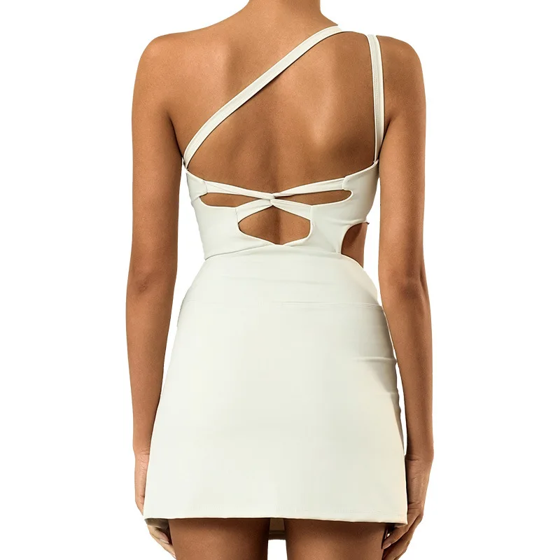 Cross-Border Running Sports Fitn Yoga Speed Dry Tennis Skirt One-Piece Dr with Chest Pad Breathable Qui-Drng Nylon