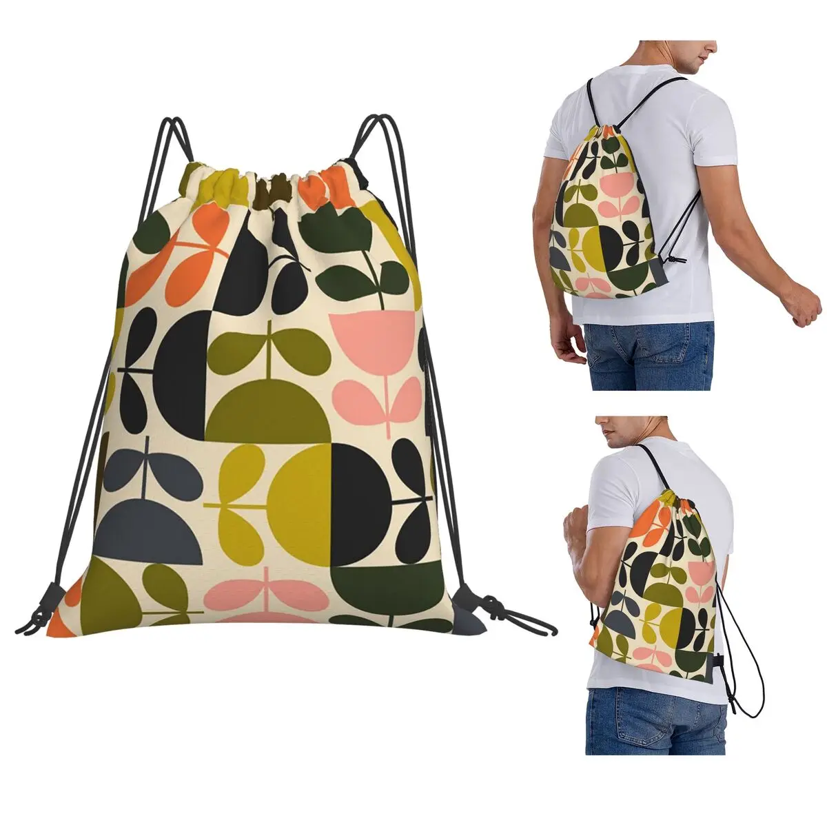 Flower Stem Orla Kiely Pattern Backpacks Portable Drawstring Bags Shoes Bag Book Bags for Travel Students