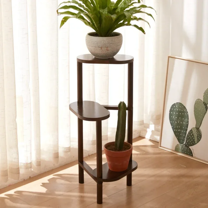 Indoor Plant Shelf - Solid Wood, Simple Triangle Design, Multilayer Flower Pot Rack for Stylish Living Room Corner