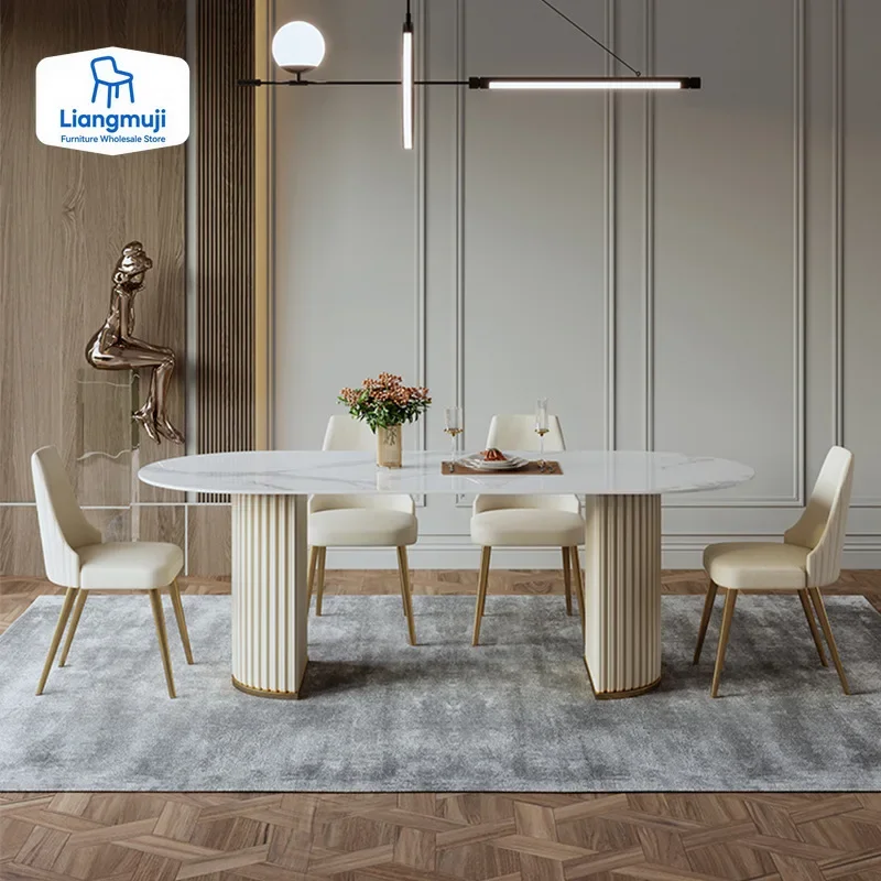 

Waterproof Oval Dining Table Modern Base Stand Design Heat Resistance Dining Table Nordic Minimalist Mesa Comedor Home Furniture