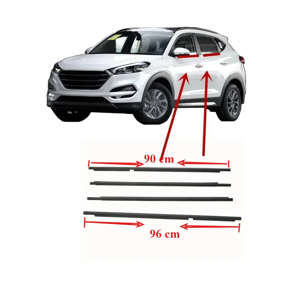 4 Pcs Chrome Window Rubber Glass Protector for Hyundai Tucson 2014-2020 82210-F8010 90cm 96cm for Ix35 3rd Outside Weatherstrip