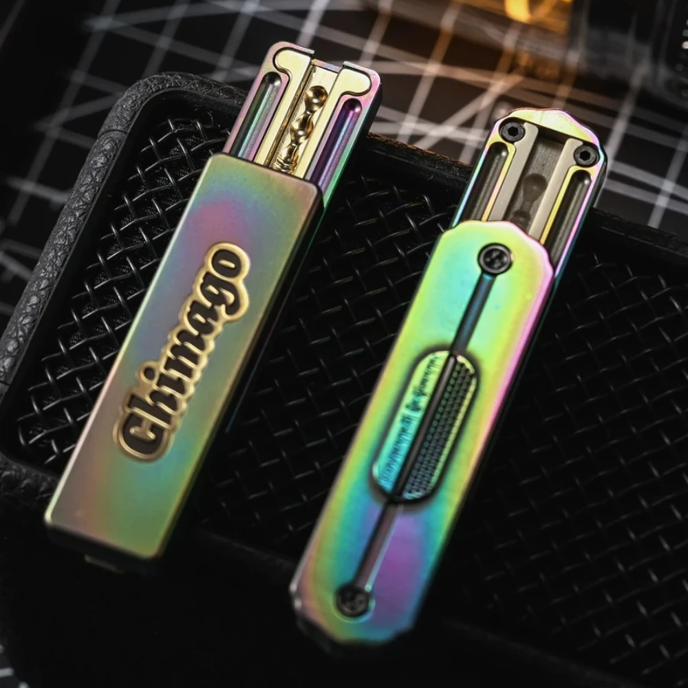 CHIMAGO EDC New Titanium-Painted Demon-Slaying Dada Direct Push Mechanical Metal Track Fingertip Push Card Decompression Toy