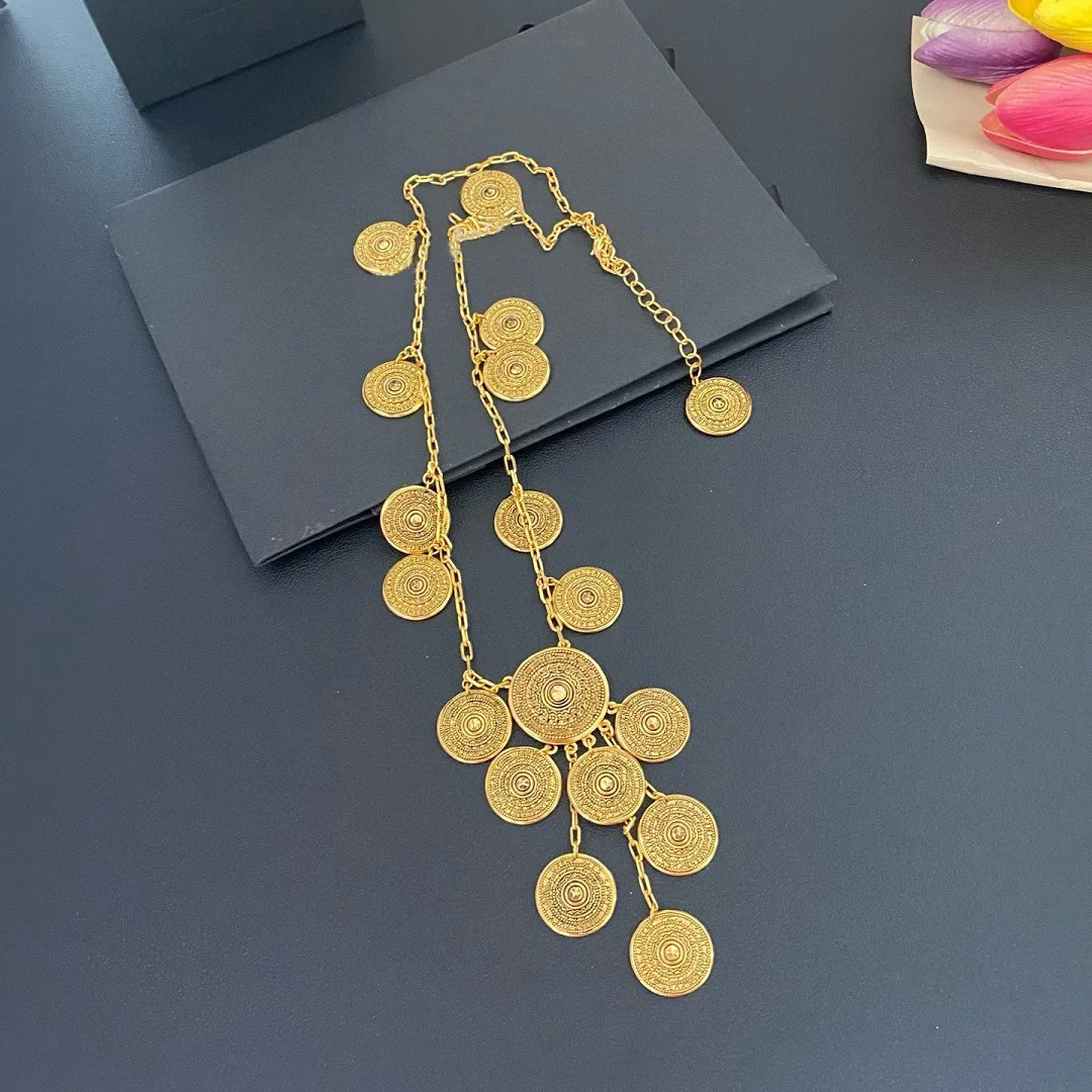 Retro Literary Elegant Heavy Industry Niche Design Simple and Generous Coin Necklace Earring,Fashion Trend Exaggerated Ear Clip