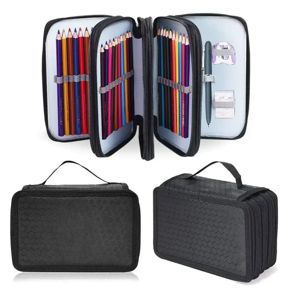 buracos camadas case de lapis portatil grande capacidade multifuncional bolsa de lapis com bolso com ziper arte escola artigos de papelaria suprimentos 72 01