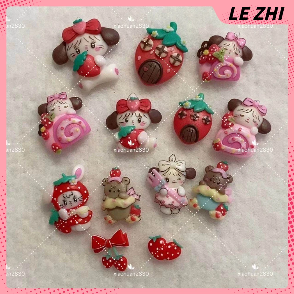 

1Pcs Cute Animals Dog Rabbit Bear Strawberry Series Manicure Silicone Mold Bowknot Flower House Cake Fork Nail Accessories