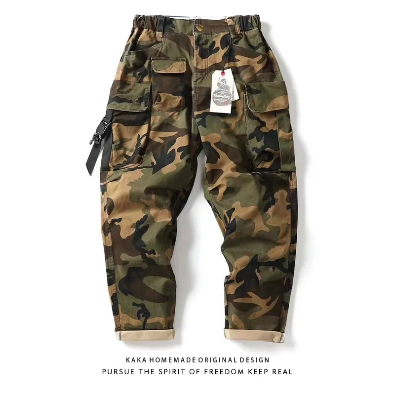 2025 Autumn Streetwear Japanese Style Inspired Military Camo Cargo Pants Men's Loose Retro Slim-Tapered Harem Trousers