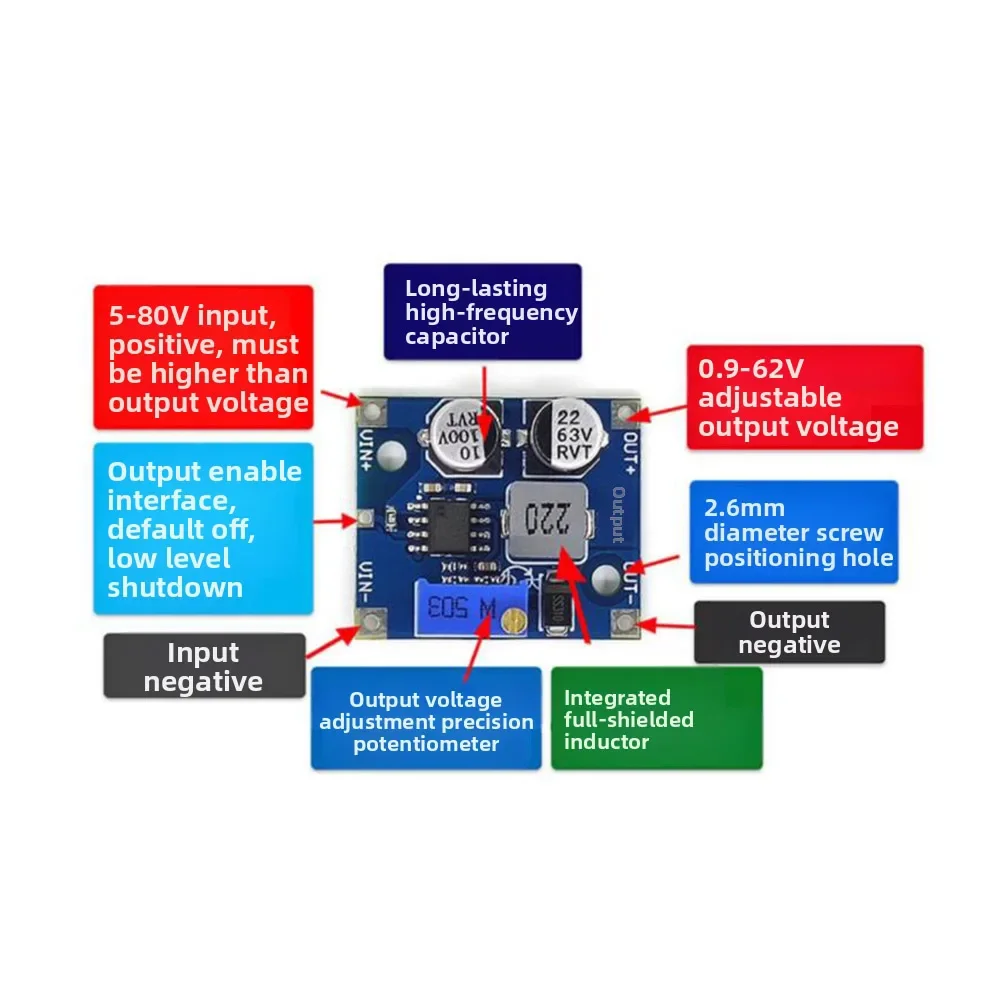 5-80V DC DC Step Down Power Module With Adjustable Output Voltage And High Efficiency For Solar Energy And Embedded Projects