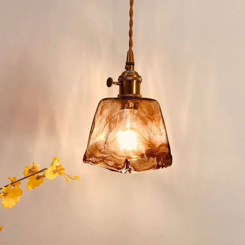 

ASHER Nordic Brass Pendent lamp Modern Bedroom Bedside lamp Art Glass LED Restaurant Bar Aisle Chandelier