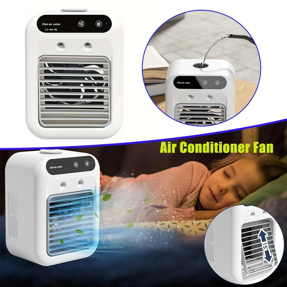 Portable USB Small Air Conditioner Fan Personal Evaporative Air Cooler with Mist Spray Quiet Desktop Cooling Fan for Home Office