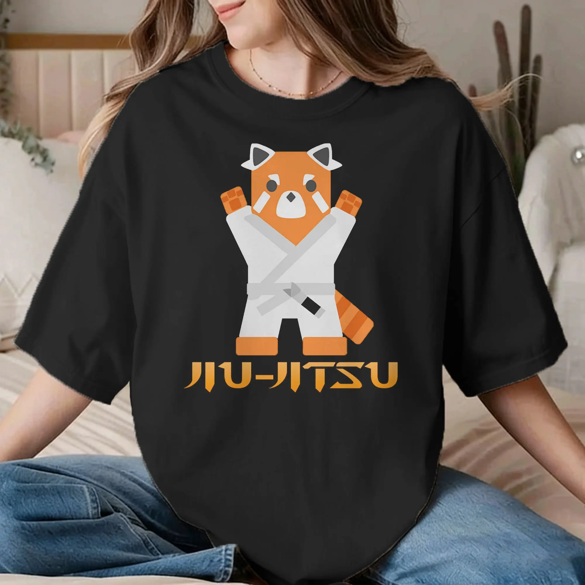 Men Women Jiu Jitsu Red Cat White Belt T Shirt  Pure Cotton Clothes Fashion Short Sleeve Crewneck Tees Unique T-Shirt